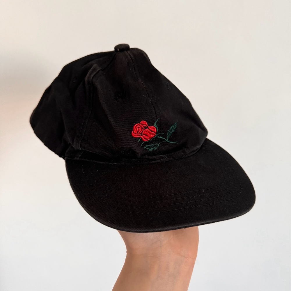 Black and Red Baseball Cap with Rose Logo